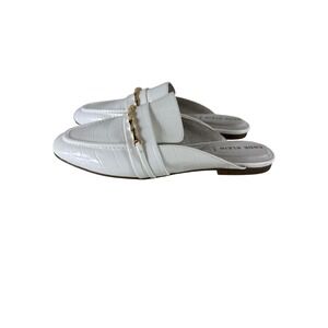 Anne Klein White Croc Embossed Mules Gold Chain‎ Slip On Mules Shoe Women Size 9